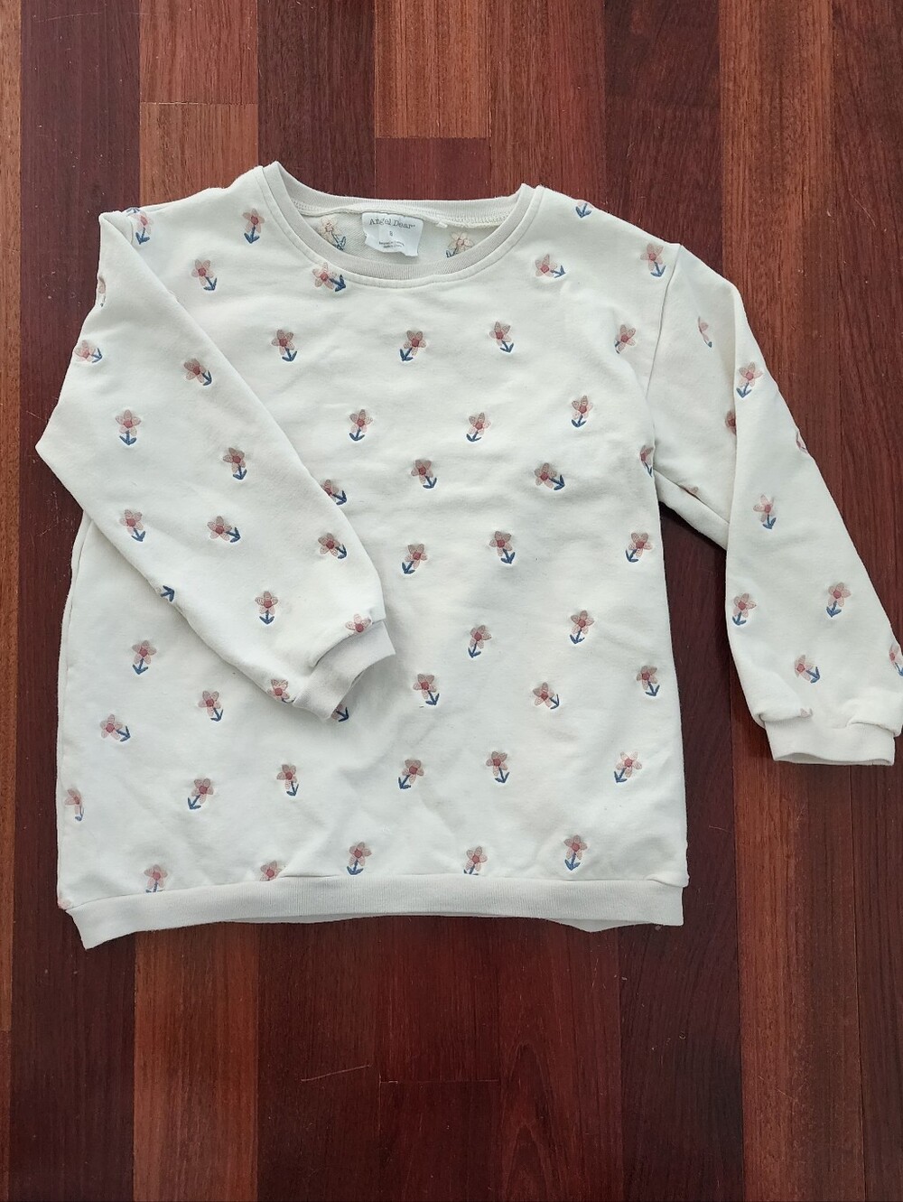 Organic Cotton Angel Dear Cream & Pink Floral Embroidered Sweatshirt | Size 8